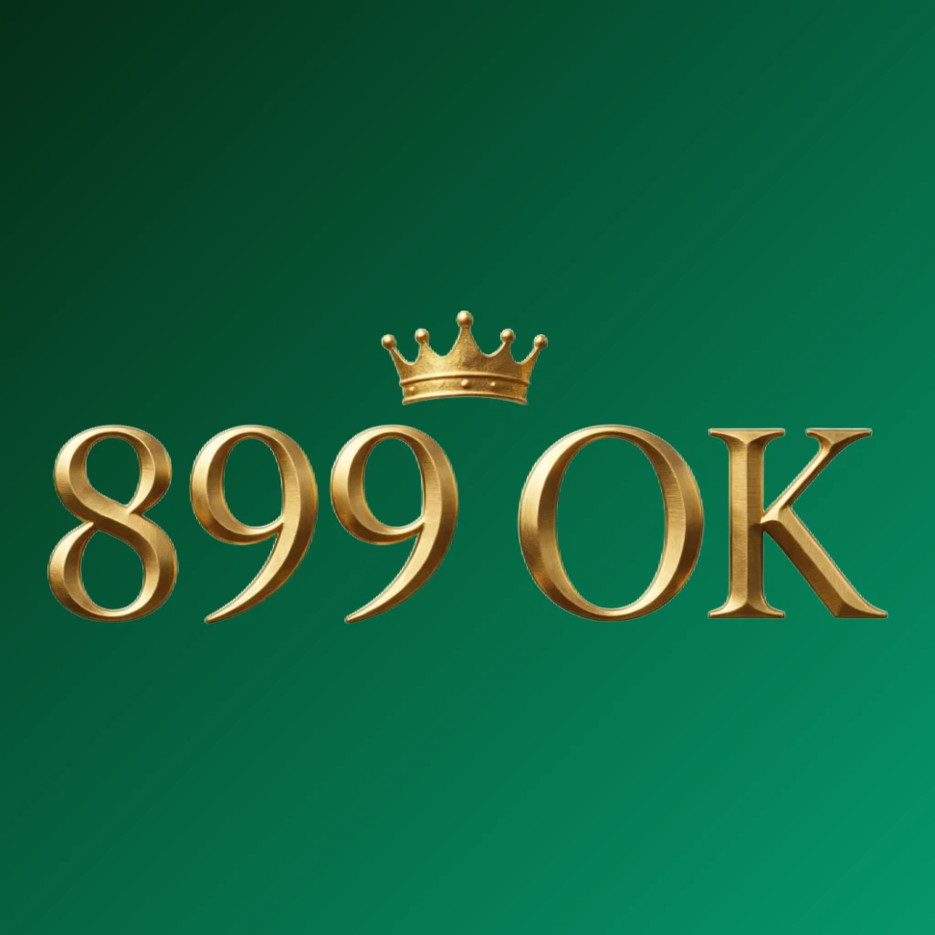 899 OK luxury brand logo with a gold metallic crown above the text, featuring a royal and elegant design on a transparent background, perfect for a website header